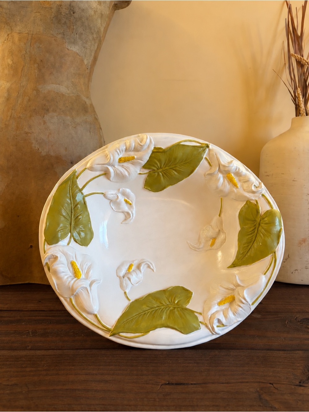 Vtg Italy Ceramic Calla Lily Decorative White Pottery Bowl Boho Cottagecore